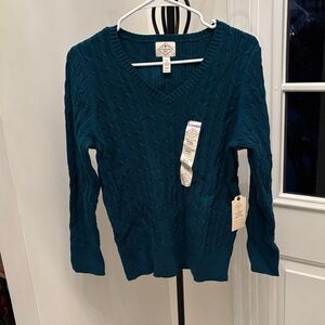 NWT Classic Cable V-Neck Sweater- Teal